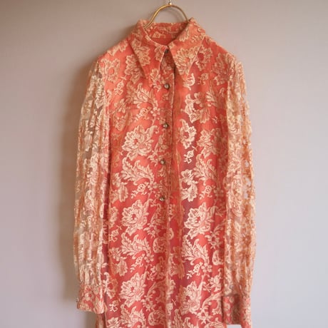60〜70s coral pink lace maxi dress