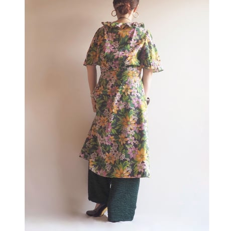 70s〜 s/s floral ruffle midi dress