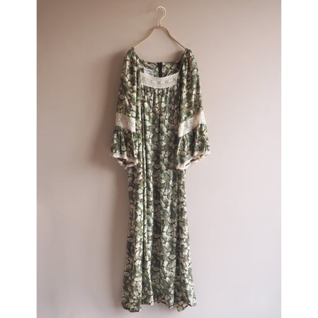 60〜70s "Lady Lewis" lace floral maxi dress