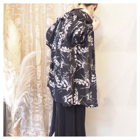 vintage floral oversized sheer blouse