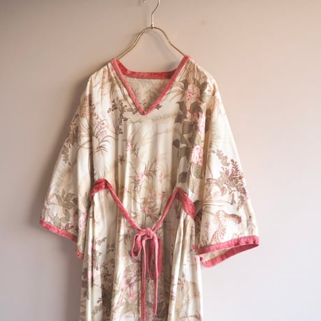 70s floral velvet × cotton midi dress