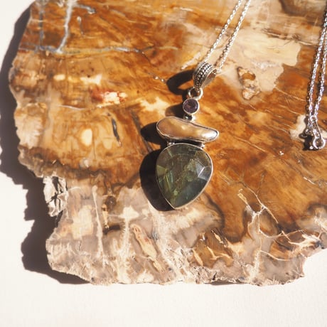 vintage multi stone design silver925 necklace