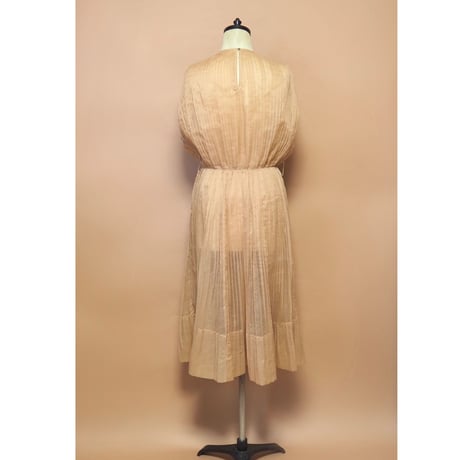 60s sheer beige pleated dress
