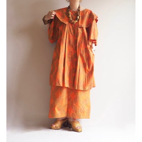 vintage big collar african batik tunic dress & skirt