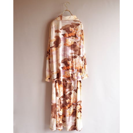 70s watercolor blouse & maxi dress set
