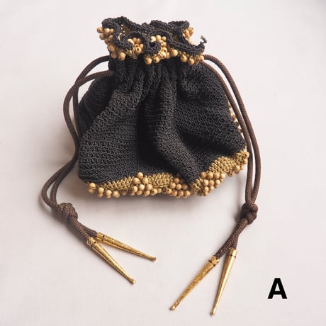 40〜50s wood beads drawstring woven bag