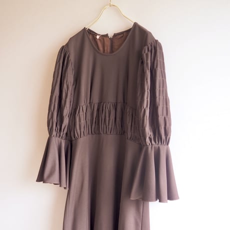 70s brown design sleeve maxi dress
