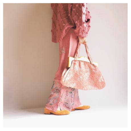 60〜70s wood handle floral brocade bag