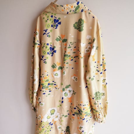 70s floral midi shirt dress