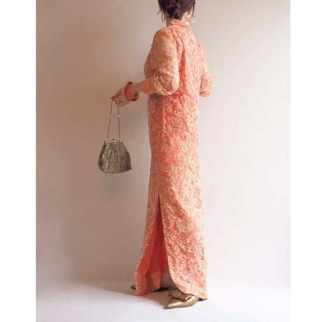 60〜70s coral pink lace maxi dress