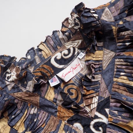 80s "Susan Freis" abstract ruffle blouse (BR)
