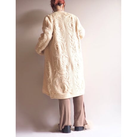 vintage embroidered design long cardigan