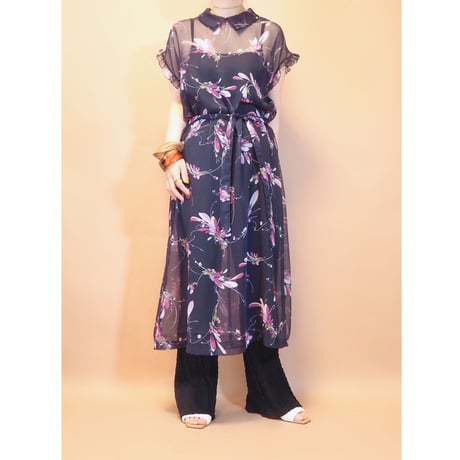 vintage navy sheer print dress
