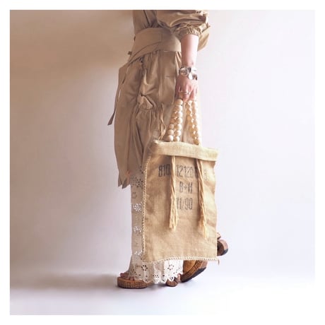German Army remake wood beads × jute bag