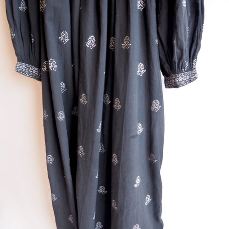 70s block print volume sleeve cotton maxi dress