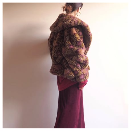 "CREOLA" big collar floral faux fur jacket