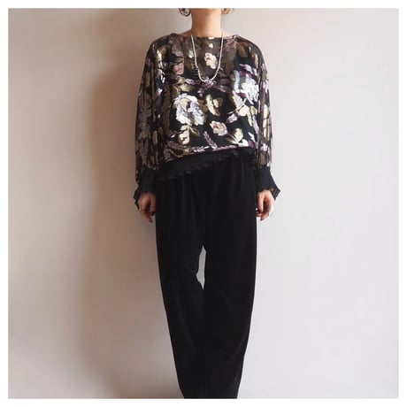 70〜80s "Andree Gaye" metallic floral blouse