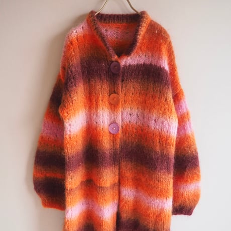 vintage warm color fuzzy long cardigan