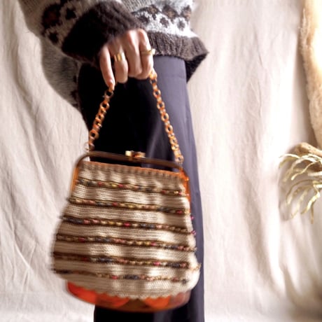 60s old plastic×crochet beads bag