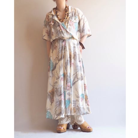 vintage floral semi sheer shirts maxi dress