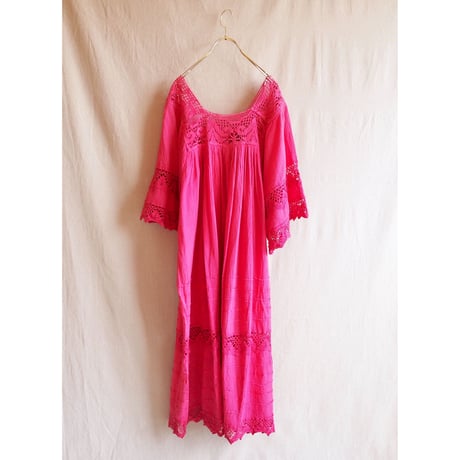 vintage vivid pink gauze maxi dress