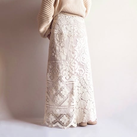 original remake lace patchwork maxi skirt 【B】