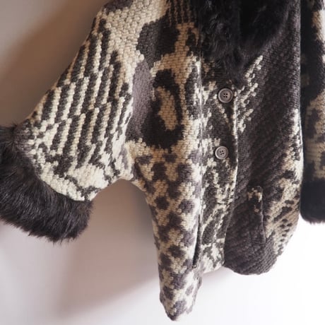 vintage woven abstract poncho coat