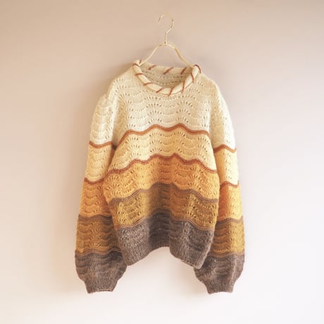 70s gradation wave design hand knit sweater