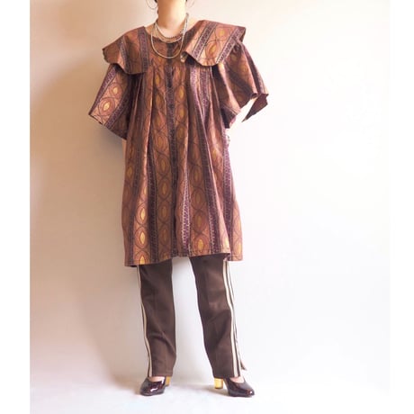 vintage big collar african batik tunic dress