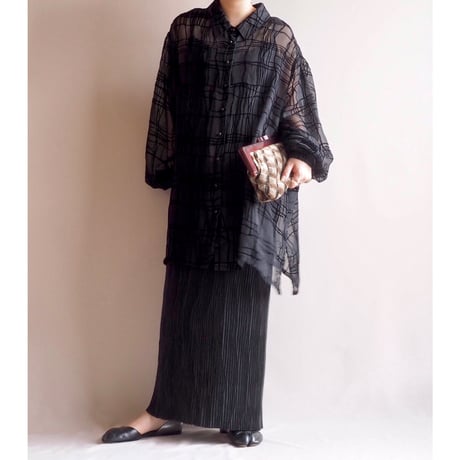 black micro pleated maxi skirt