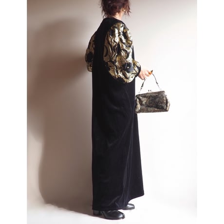 70〜80s "david brown for Saks Fifth Avenue" floral brocade × velvet maxi dress
