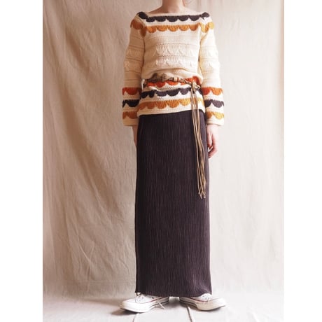 70s boho scallop square neck sweater