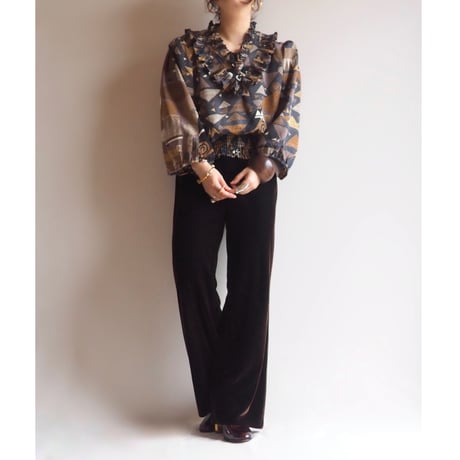80s "Susan Freis" abstract ruffle blouse (BR)
