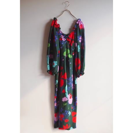 70s "Courtaulds Tricel" puff sleeve floral maxi dress