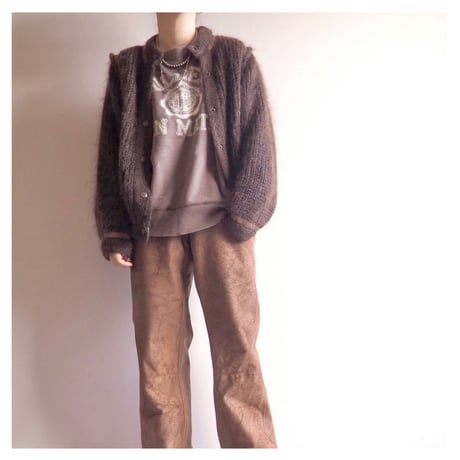 80s made in Italy faux leather×mohair knitted jacket