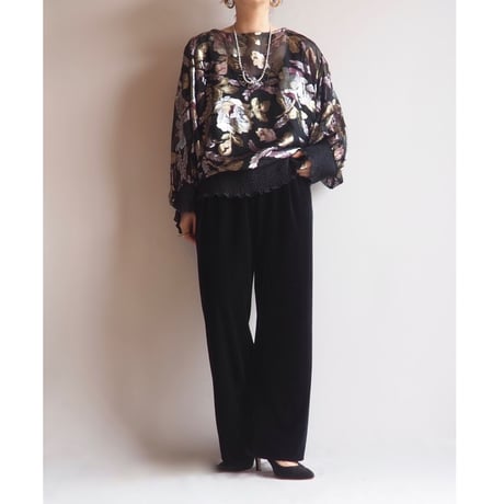 70〜80s "Andree Gaye" metallic floral blouse