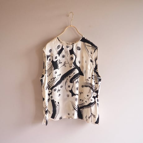 vintage silk abstract print sleeveless tops