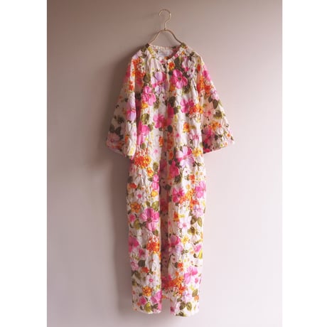 60s "Barbara Lee" quilted floral house maxi dress