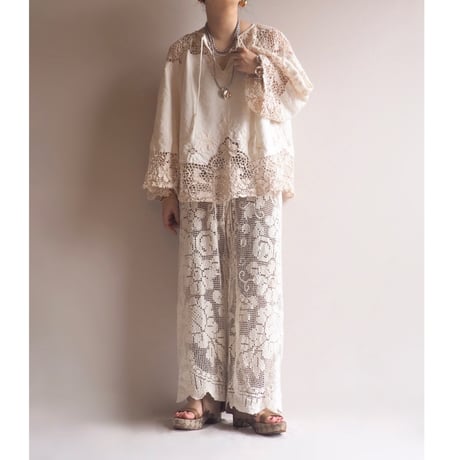 original remake filet lace wide pants (IV)