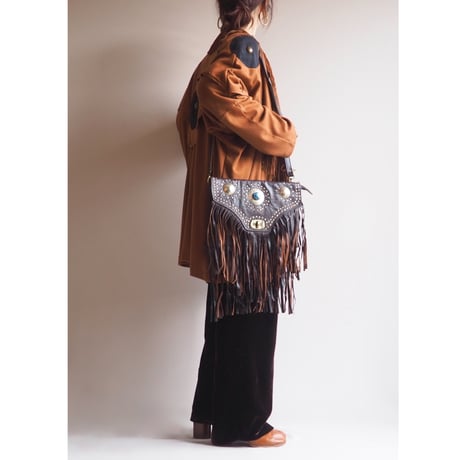 70〜80s studs fringe leather bag
