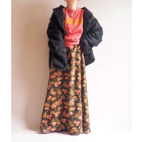 70s floral abstract maxi skirt