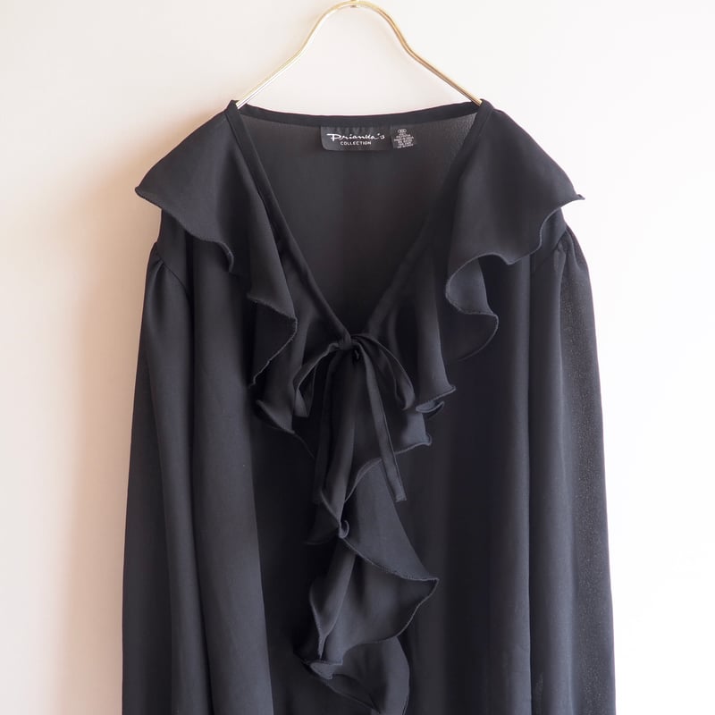 イギリス古着 70s ruffle shawl collar blouse 90s oversized ruffle 
