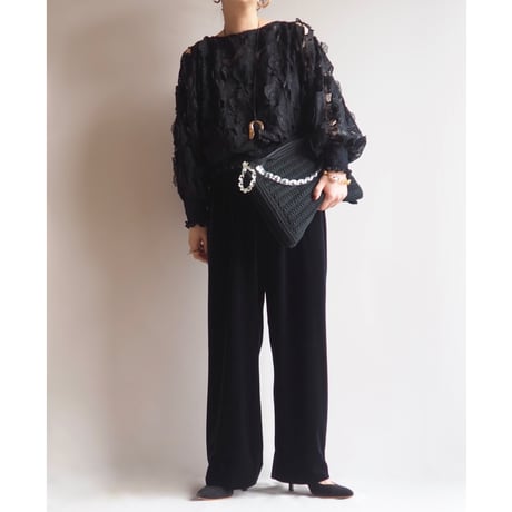 70〜80s "Andree Gaye" floral sheer blouse