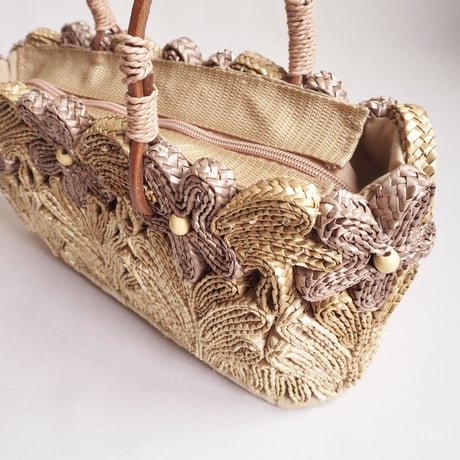 70〜80s straw floral bag