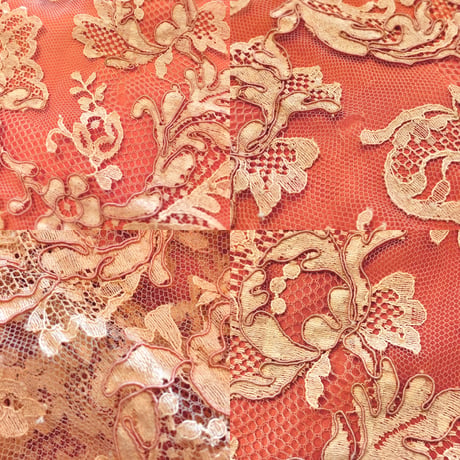 60〜70s coral pink lace maxi dress