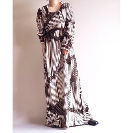 70s "Leslie fay" metallic abstract maxi dress