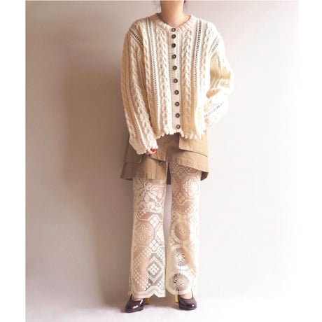 vintage popcorn design knit cardigan