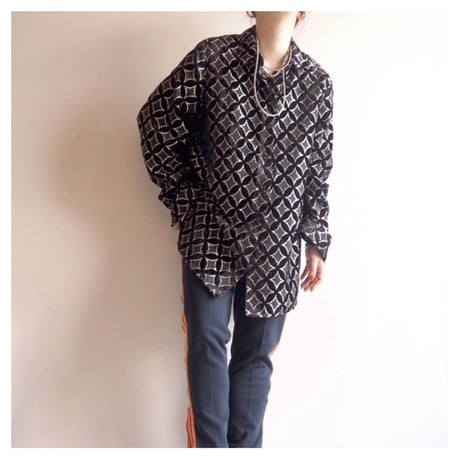 vintage abstract velvet × sheer blouse