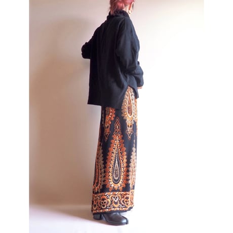 70s abstract embroidered maxi skirt