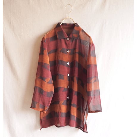 sheer brown abstract print shirts
